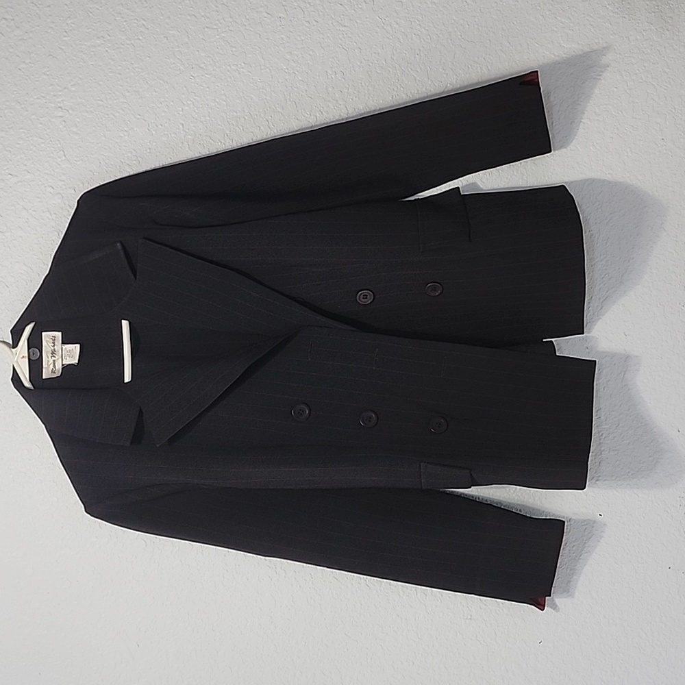 Renee Michaels Women Blazer Size 10 black with delicate red stripes.
